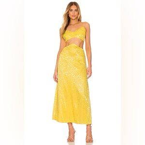 AFRM yellow floral jacquard “Erik Midi” dress